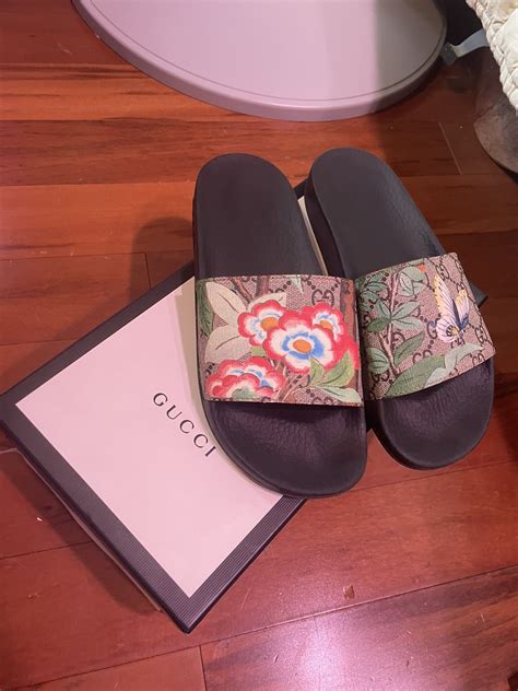 gucci slides womans blosoom|Gucci slides with butterfly.